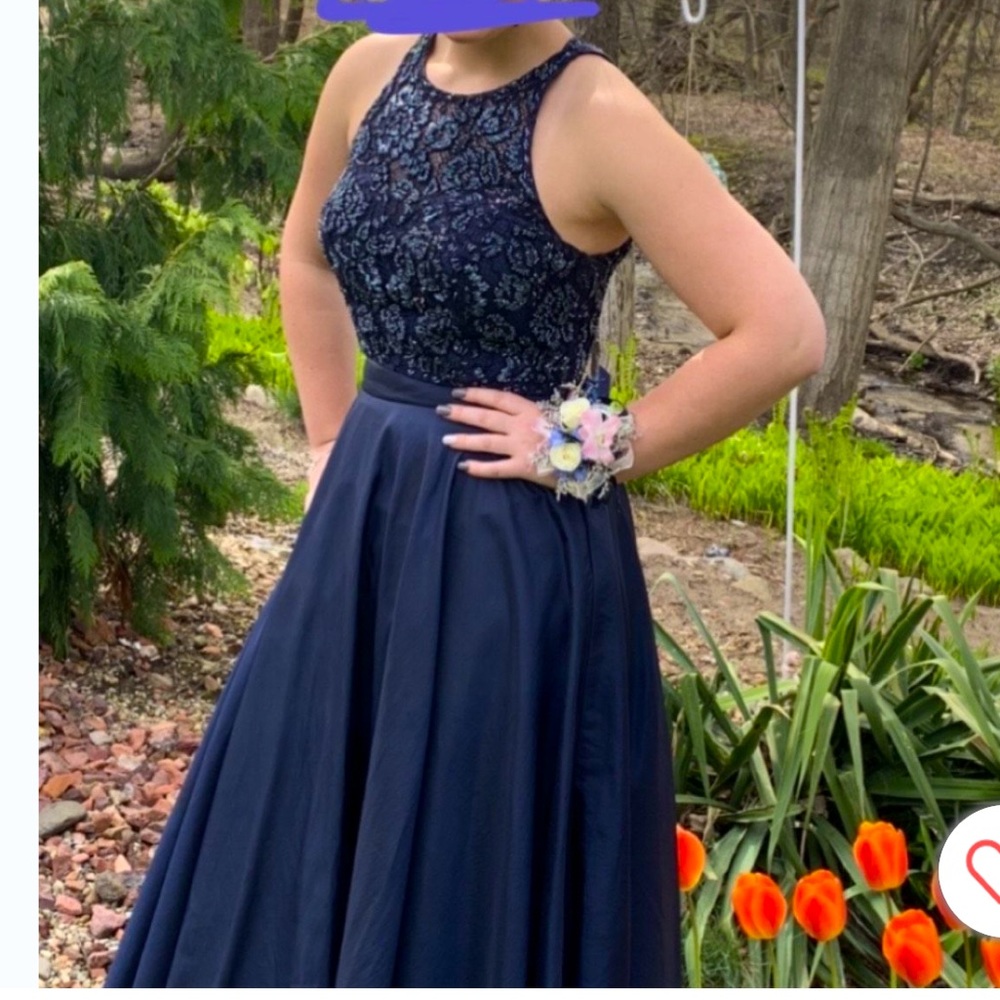 Navy Blue size 10 two piece straight gown by Sherri Hill